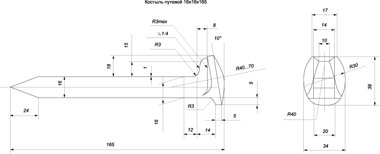 Костыль железнодорожный, класс точности C (ГОСТ 5812-82)