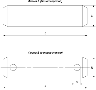 Штифт цилиндрический:<ul>	<li>		форма A (без отверстий)</li>	<li>		форма B (с отверстиями)</li></ul> (DIN 1443 (ISO  2340))