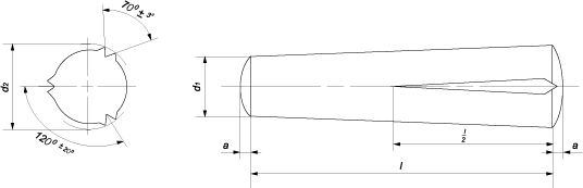 Штифт конический с насечкой на половину всей длины (DIN 1472 (EN ISO  8745))