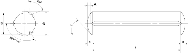 Штифт цилиндрический с насечкой по всей длине и фаской (DIN 1473 (EN ISO  8740))