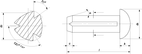 Штифт (заклепка) цилиндрический с полукруглой головой с насечками по всей длине (DIN 1476 (EN ISO  8746A))
