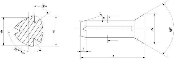 Штифт (заклепка) цилиндрический с потайной головой с насечками по всей длине (DIN 1477 (EN ISO  8747A))