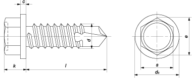 Шуруп (саморез) с шестигранной головкой, прессшайбой и сверлом (DIN 7504-K (EN ISO 15480))