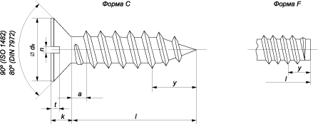 Шуруп (саморез) с потайной головкой и прямым шлицем (DIN 7972 (ISO 1482))