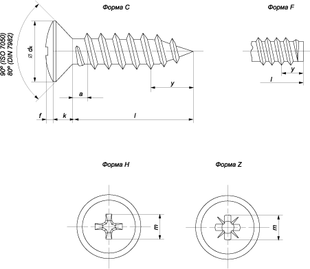 Шуруп (саморез) с полупотайной головкой и крестообразным шлицем (DIN 7983 (ISO 7051))
