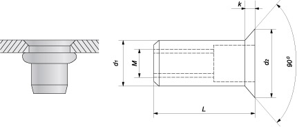 Заклепка резьбовая круглая открытого типа с потайным буртиком