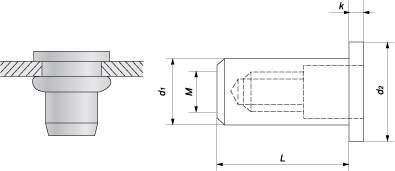 Заклепка резьбовая круглая закрытого типа со стандартным буртиком