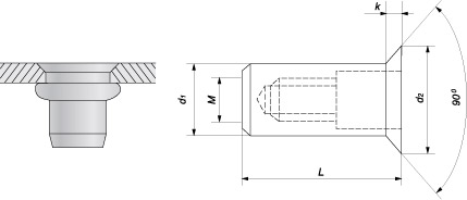 Заклепка резьбовая круглая закрытого типа с потайным буртиком