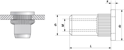 Заклепка резьбовая рифленая открытого типа со стандартным буртиком